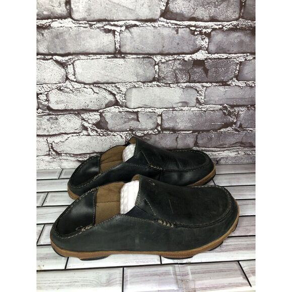Olukai Moloa Black  Leather Slip On Loafers Casual Drop Heel Shoes Men Sz 11M US main image 8